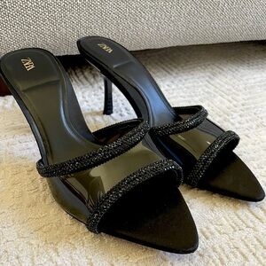 Zara Rhinestone Heeled Vinyl Mules Size 6